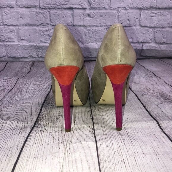 Gianni bini open toe suede heels beige orange & purple sz 6.5 - Picture 7 of 7